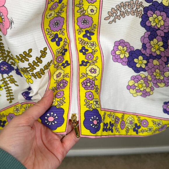 Trina Turk Arboretum Full Zip Mini Dress Size 6 Floral Retro Mod Palm Beach - Picture 9 of 10